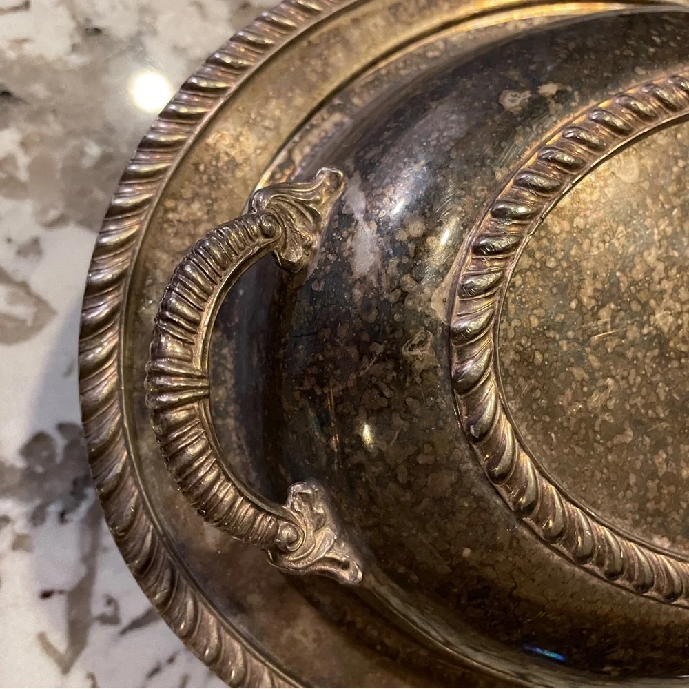 Vintage English Silver MFG.Corp Divided Serving Dish w/ LID COVER Made In U.S.A
